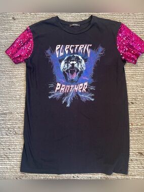 Zara Electric Panther sequin sleeves short-sleeve t-shirt dress